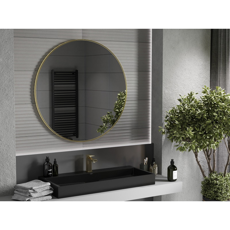 Mexen Loft bathroom round mirror 100 cm, gold frame - 9850-100-100-000-50