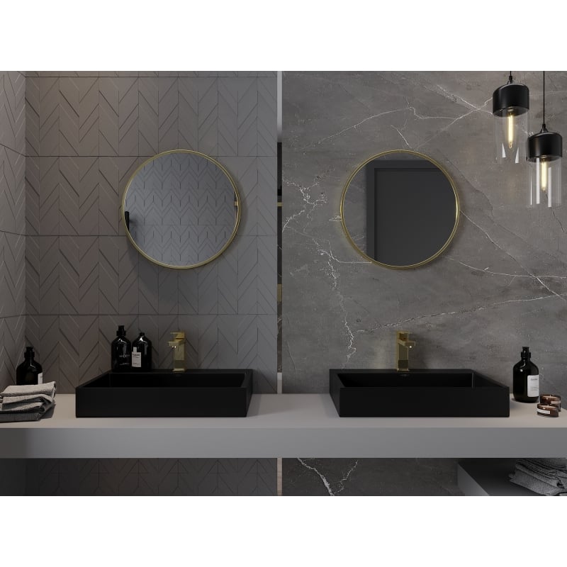 Mexen Loft round bathroom mirror 35 cm, brushed gold frame - 9850-035-035-000-50