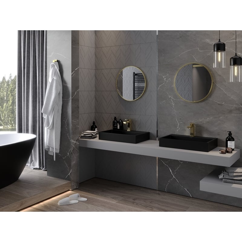 Mexen Loft round bathroom mirror 35 cm, brushed gold frame - 9850-035-035-000-50