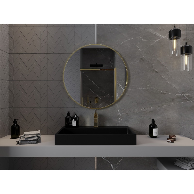 Mexen Loft Round bathroom mirror 80 cm, brushed gold frame - 9850-080-080-000-50