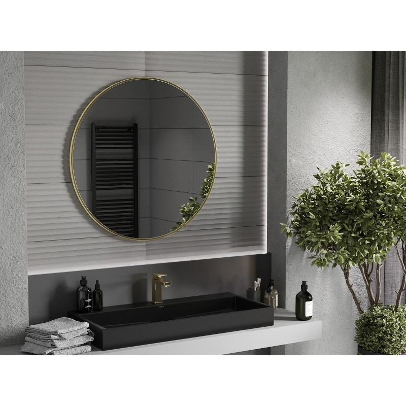 Mexen Loft Round bathroom mirror 90 cm, brushed gold frame - 9850-090-090-000-50