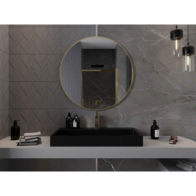 Mexen Loft round bathroom mirror 90 cm, gold frame - 9850-090-090-000-50