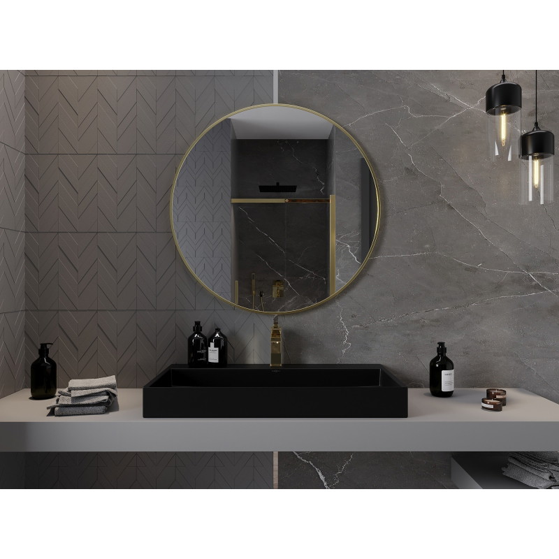 Mexen Loft Round bathroom mirror 95 cm, brushed gold frame - 9850-095-095-000-50