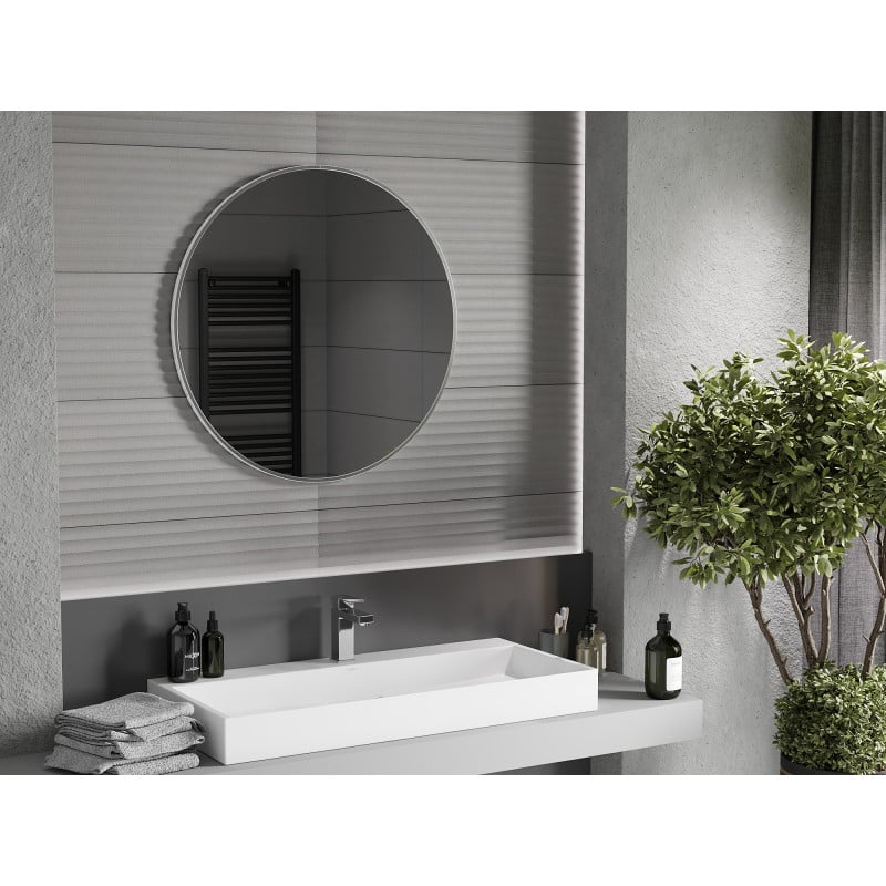 Mexen Loft Round Bathroom Mirror 80 cm, Inox Frame - 9850-080-080-000-10