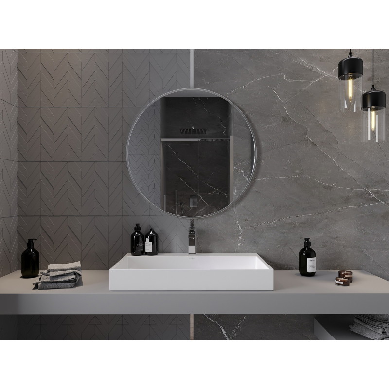 Mexen Loft 80 cm round bathroom mirror, inox frame - 9850-080-080-000-10