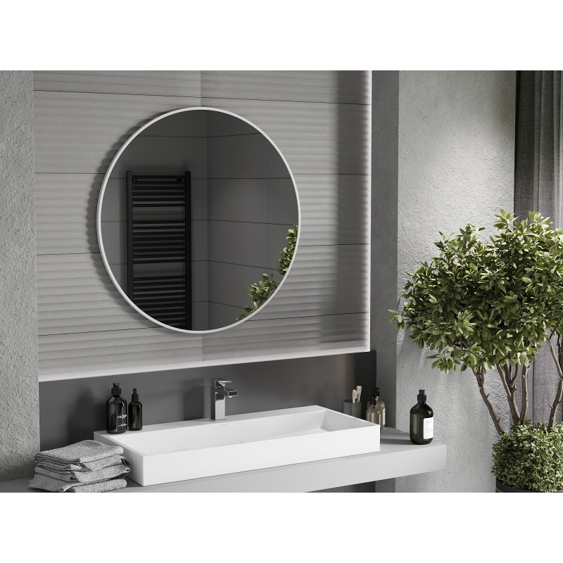 Mexen Loft round bathroom mirror 90 cm, white frame - 9850-090-090-000-20