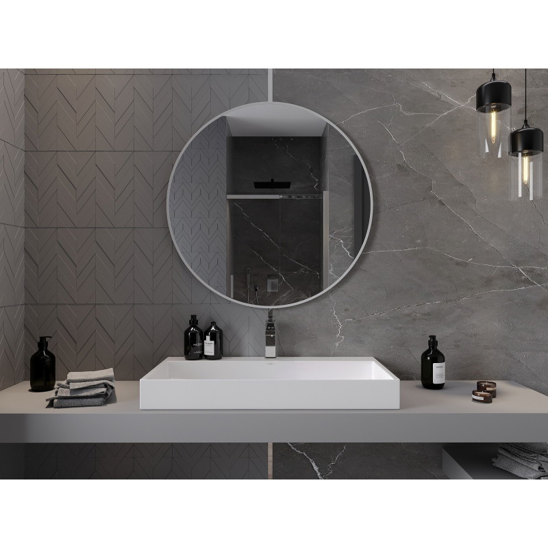 Mexen Loft round bathroom mirror 90 cm, white frame - 9850-090-090-000-20