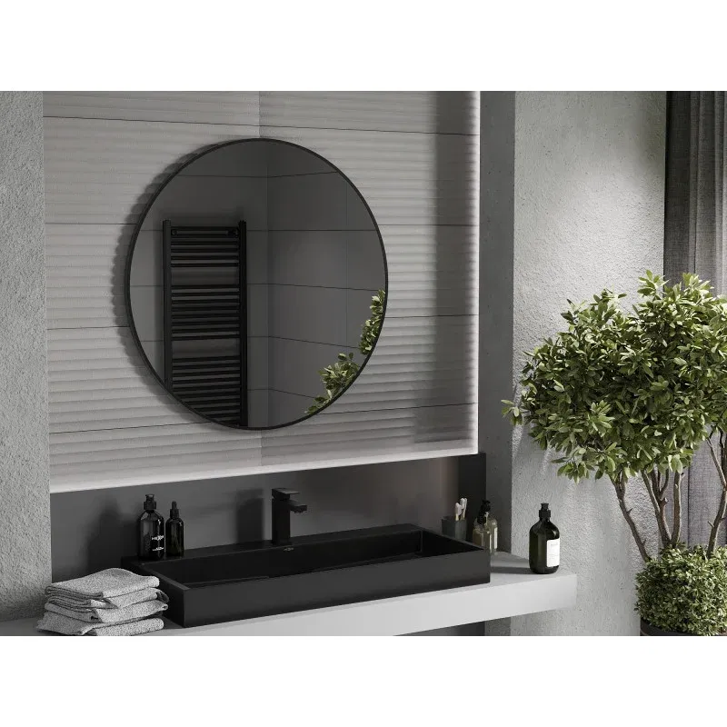 Mexen Loft round bathroom mirror 90 cm, black frame - 9850-090-090-000-70