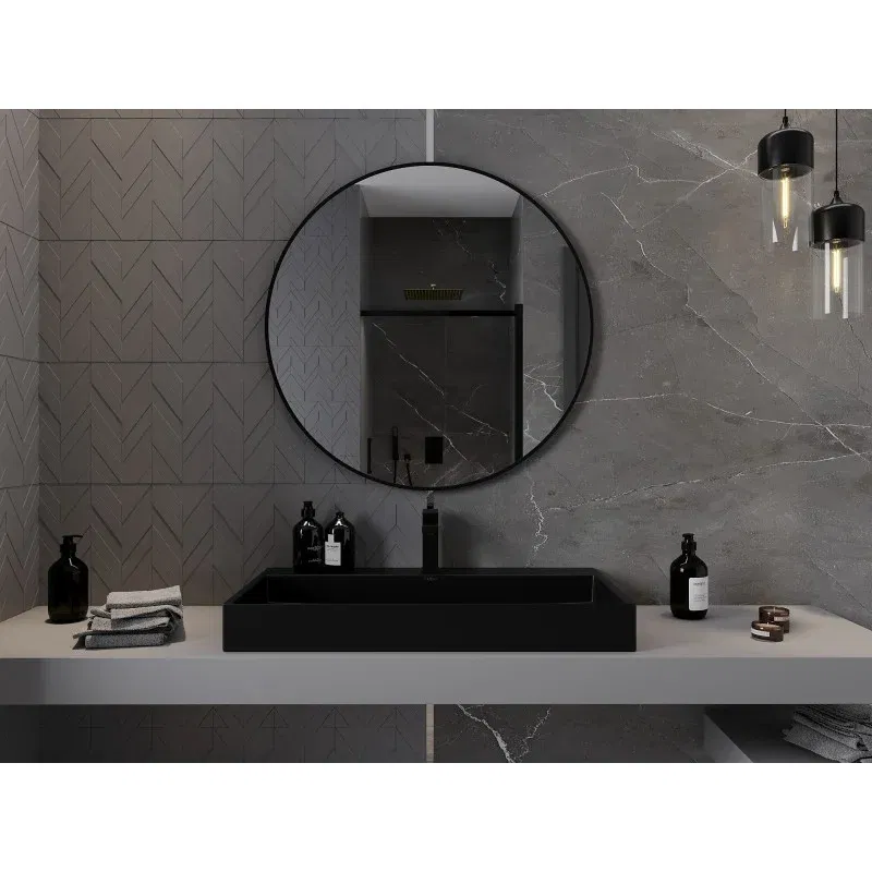 Mexen Loft round bathroom mirror 90 cm, black frame - 9850-090-090-000-70