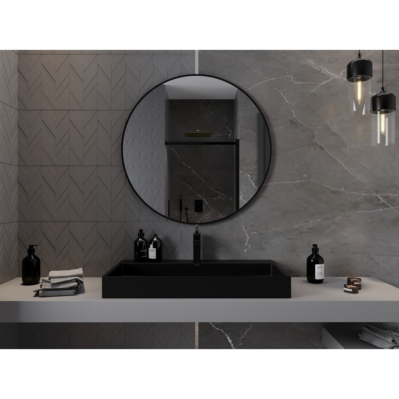 Mexen Loft bathroom mirror round 95 cm, black frame - 9850-095-095-000-70