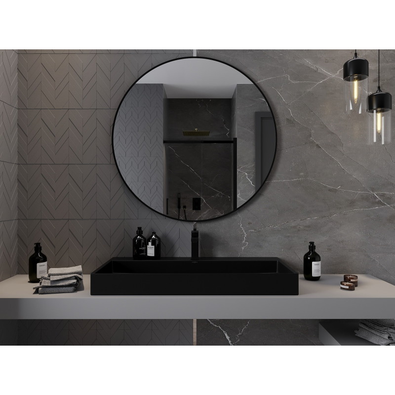 Mexen Loft round 100 cm bathroom mirror, black frame - 9850-100-100-000-70