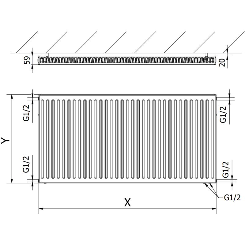 Mexen CV11 panel radiator 300 x 1800 mm, bottom connection, 880 W, anthracite - W611-030-180-66
