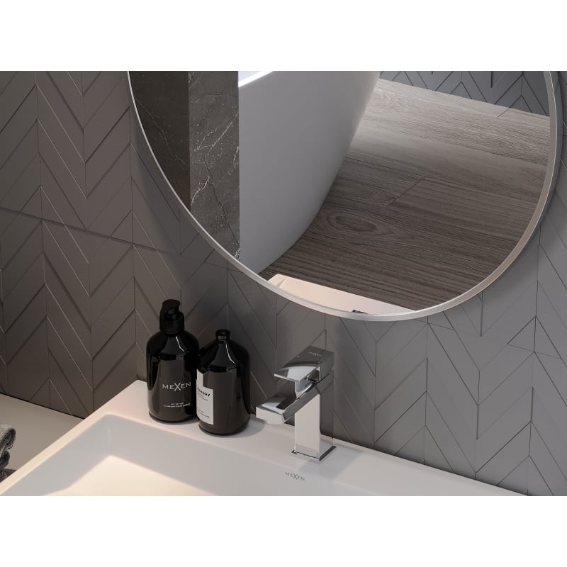 Mexen Loft 80 cm round bathroom mirror, inox frame - 9850-080-080-000-10