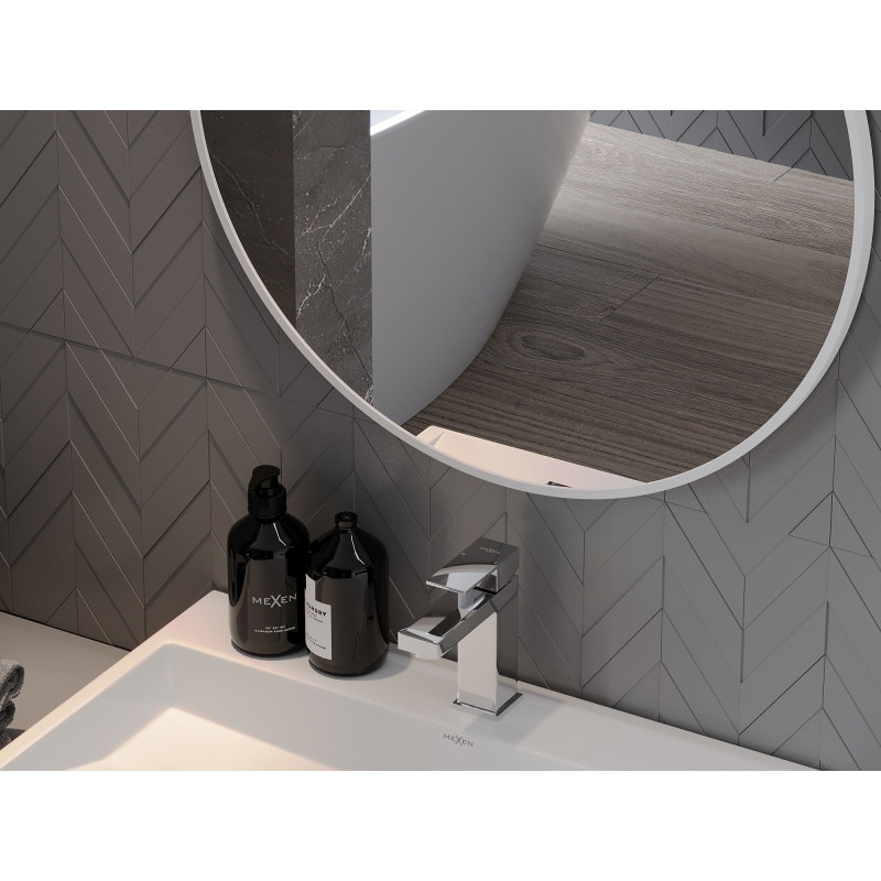 Mexen Loft bathroom mirror round 30 cm, white frame - 9850-030-030-000-20