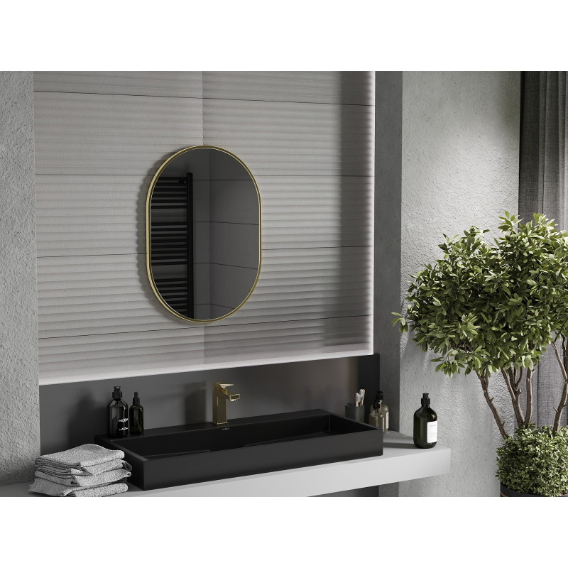 Mexen Loft oval bathroom mirror 70 x 50 cm, gold frame - 9851-070-050-000-50
