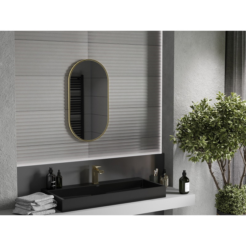 Mexen Loft oval bathroom mirror 75 x 40 cm, brushed gold frame - 9851-075-040-000-50