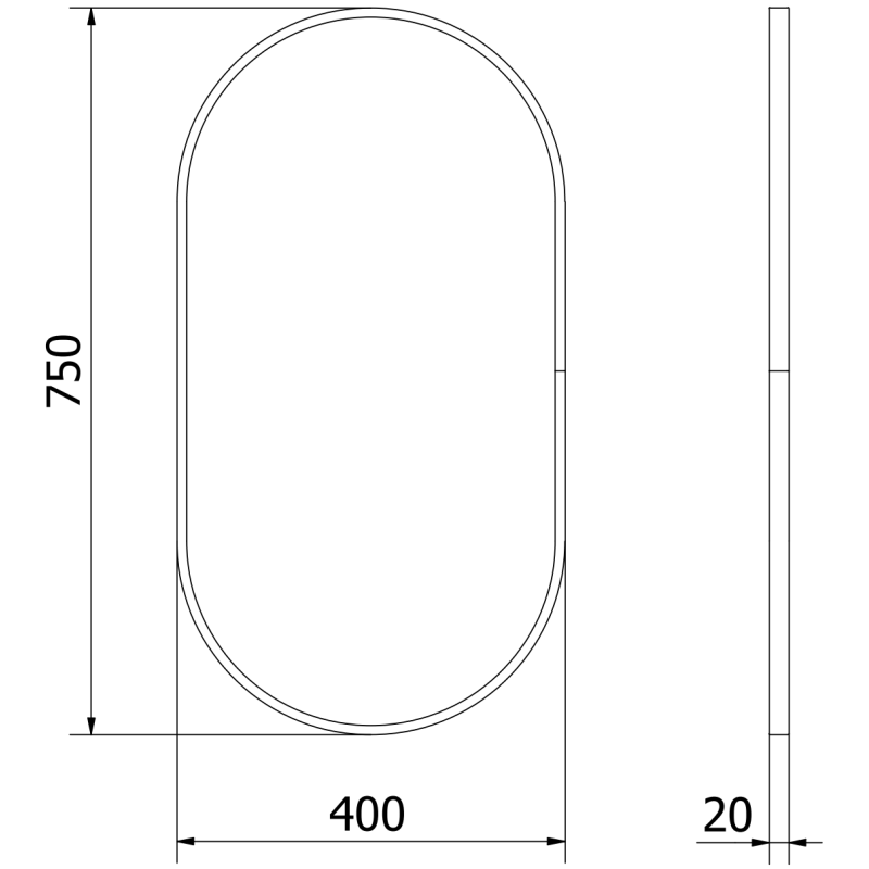 Mexen Loft Oval Bathroom Mirror 75 x 40 cm, Black Frame - 9851-075-040-000-70