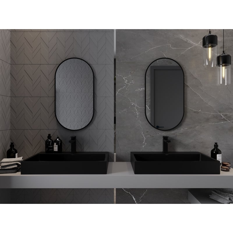 Mexen Loft Oval Bathroom Mirror 75 x 40 cm, Black Frame - 9851-075-040-000-70