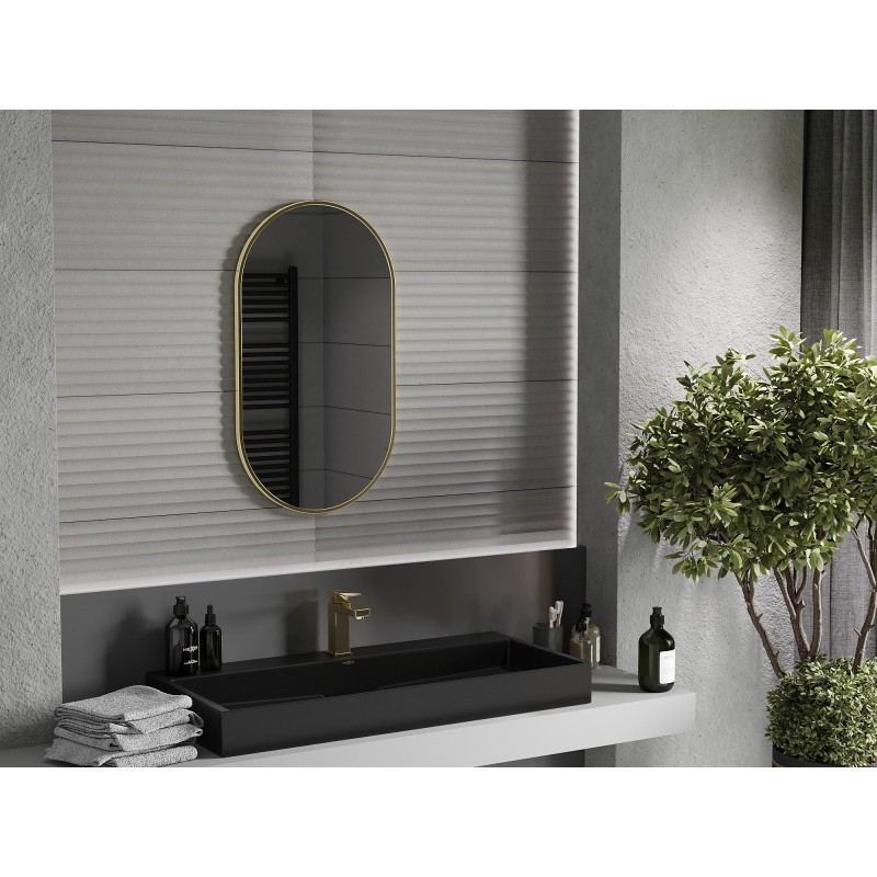 Mexen Loft Oval Bathroom Mirror 80 x 45 cm, Brushed Gold Frame - 9851-080-045-000-50
