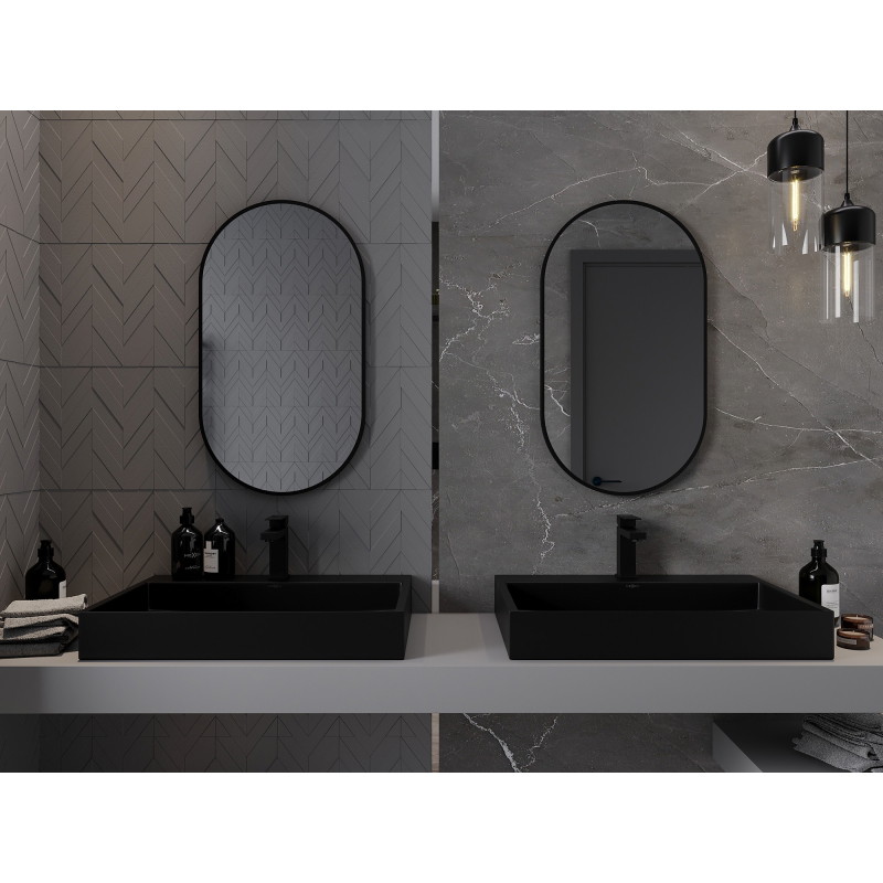 Mexen Loft oval bathroom mirror 80 x 45 cm, black frame - 9851-080-045-000-70