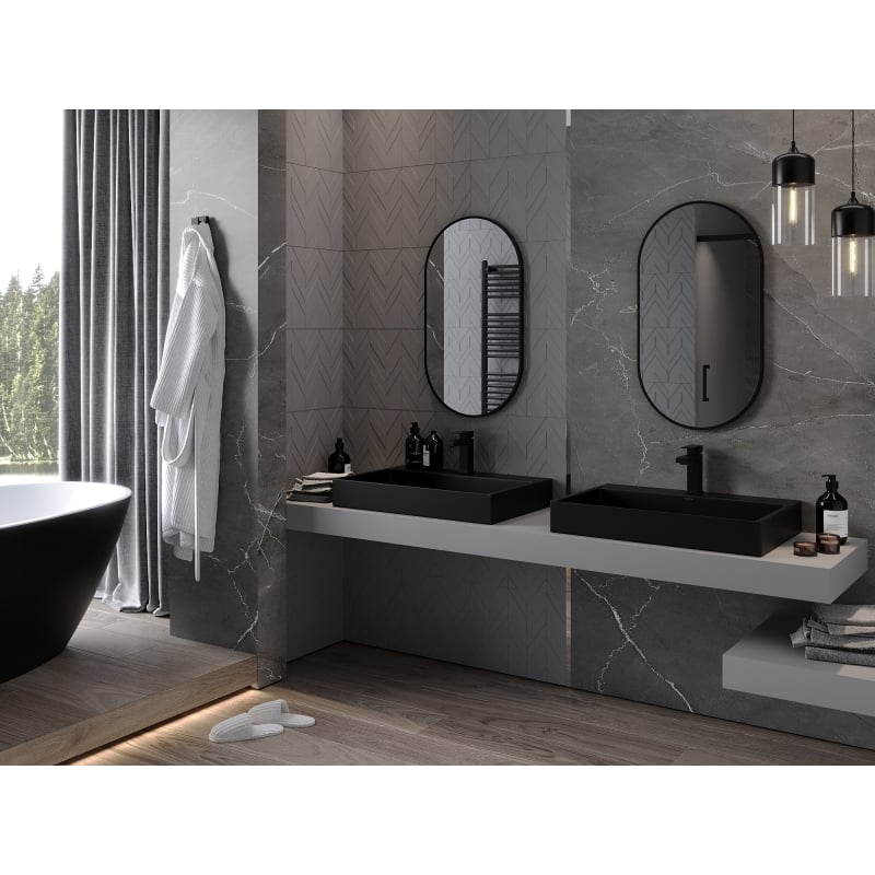 Mexen Loft oval bathroom mirror 80 x 45 cm, black frame - 9851-080-045-000-70