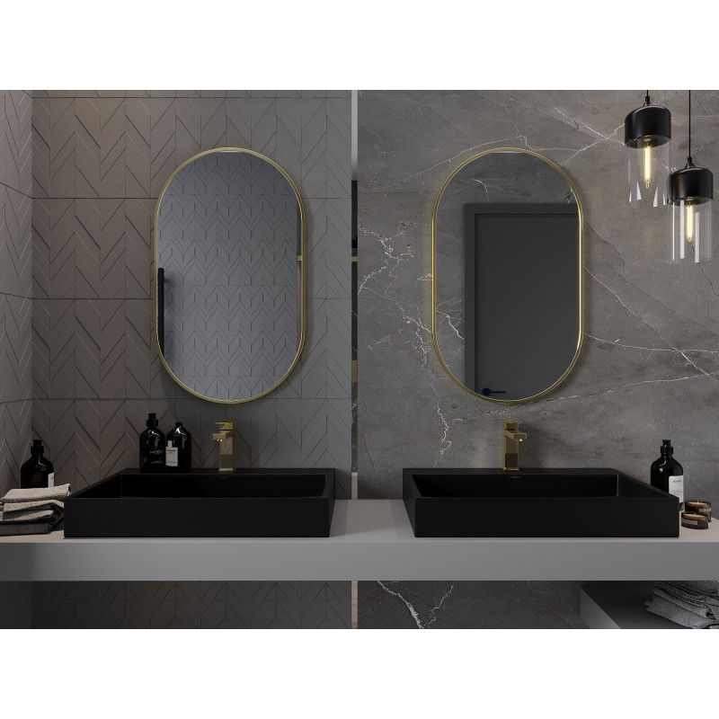 Mexen Loft oval bathroom mirror 85 x 50 cm, gold frame - 9851-085-050-000-50
