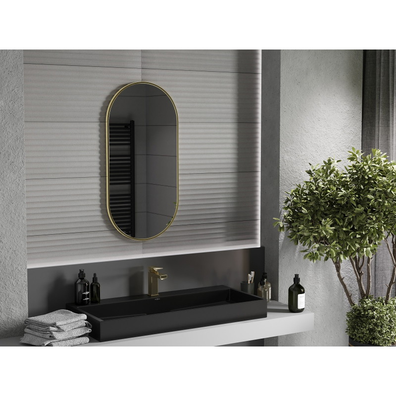 Mexen Loft oval bathroom mirror 90 x 45 cm, brushed gold frame - 9851-090-045-000-50