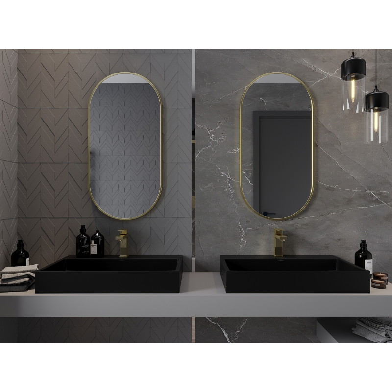 Mexen Loft oval bathroom mirror 90 x 45 cm, gold frame - 9851-090-045-000-50