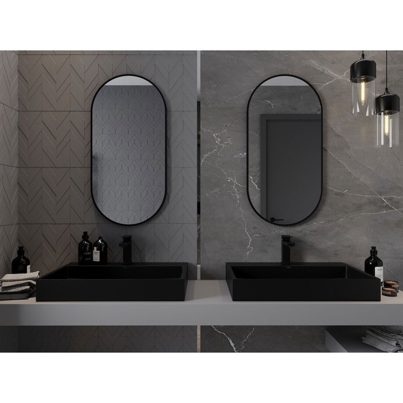 Mexen Loft oval bathroom mirror 90 x 45 cm, black frame - 9851-090-045-000-70