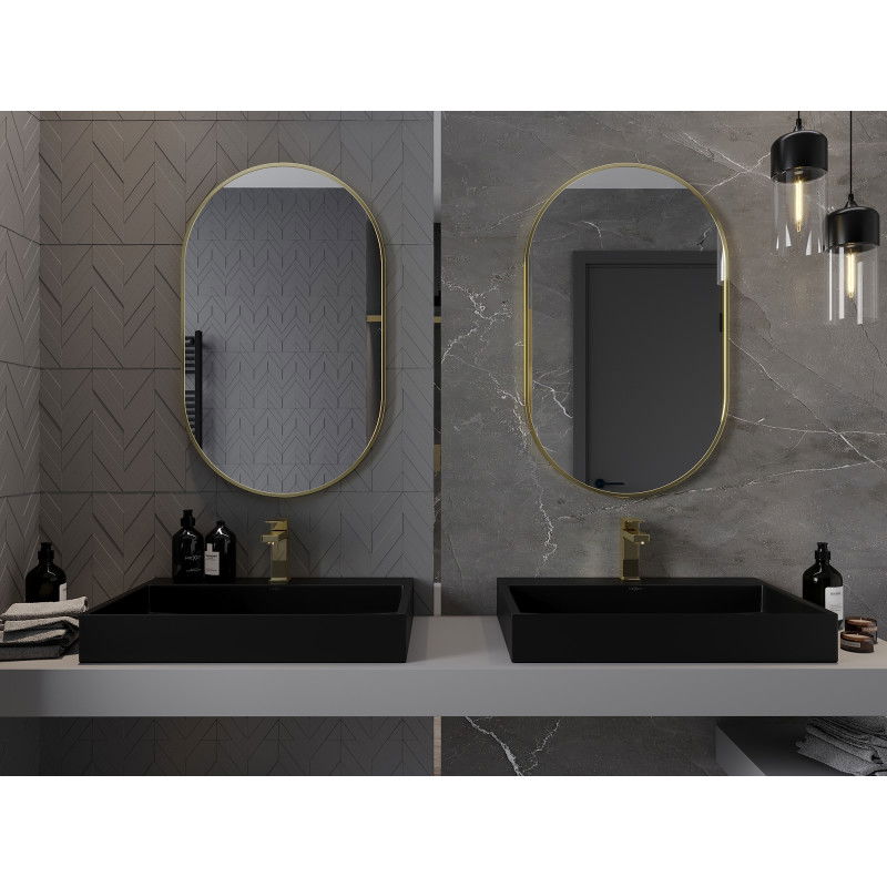 Mexen Loft oval bathroom mirror 90 x 55 cm, gold frame - 9851-090-055-000-50