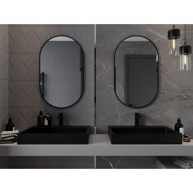 Mexen Loft oval bathroom mirror 90 x 55 cm, black frame - 9851-090-055-000-70