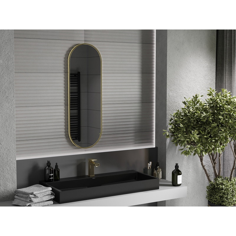Mexen Loft oval bathroom mirror 100 x 35 cm, brushed gold frame - 9851-100-035-000-50