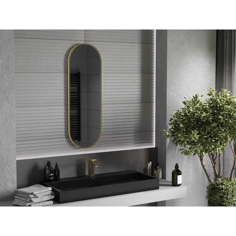 Mexen Loft Oval Bathroom Mirror 100 x 35 cm, Gold Frame - 9851-100-035-000-50