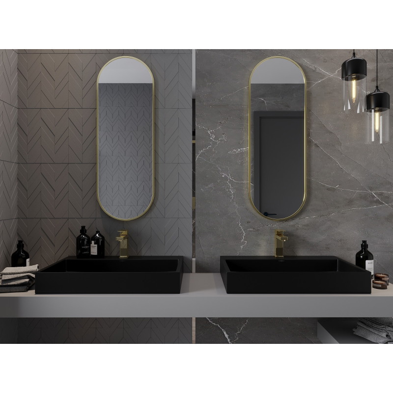 Mexen Loft oval bathroom mirror 100 x 35 cm, brushed gold frame - 9851-100-035-000-50