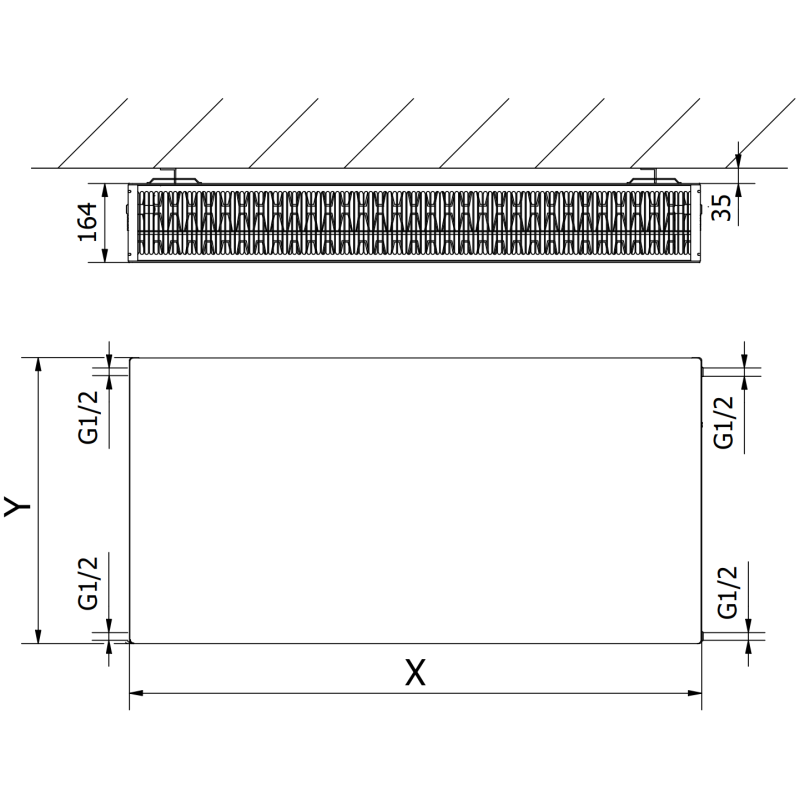 Mexen Flat CF33 Panel Radiator 500 x 1600 mm, Side Connection, 3041 W, Anthracite - W433F-050-160-66