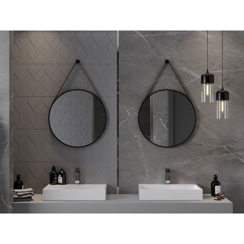 Mexen String round bathroom mirror 60 cm, black frame - 9854-060-060-000-70