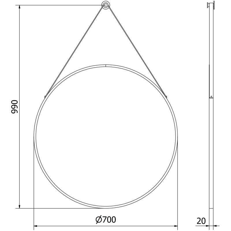 Mexen String bathroom mirror round 70 cm, black frame - 9854-070-070-000-70
