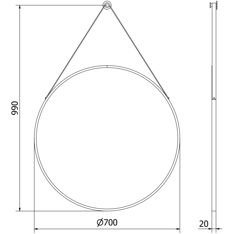 Mexen String round bathroom mirror 70 cm, black frame - 9854-070-070-000-70