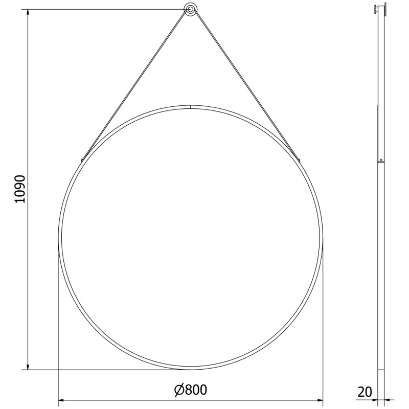 Mexen String bathroom mirror round 80 cm, black frame - 9854-080-080-000-70