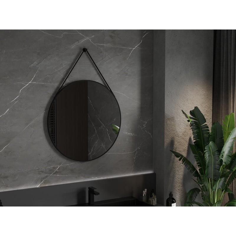 Mexen String round bathroom mirror 80 cm, black frame - 9854-080-080-000-70