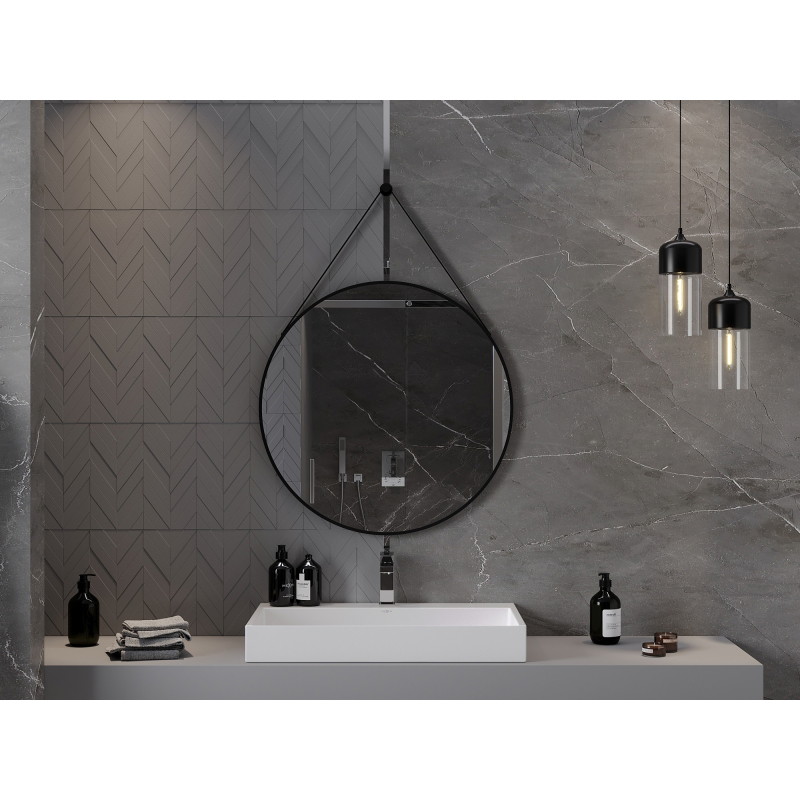 Mexen String bathroom mirror round 80 cm, black frame - 9854-080-080-000-70