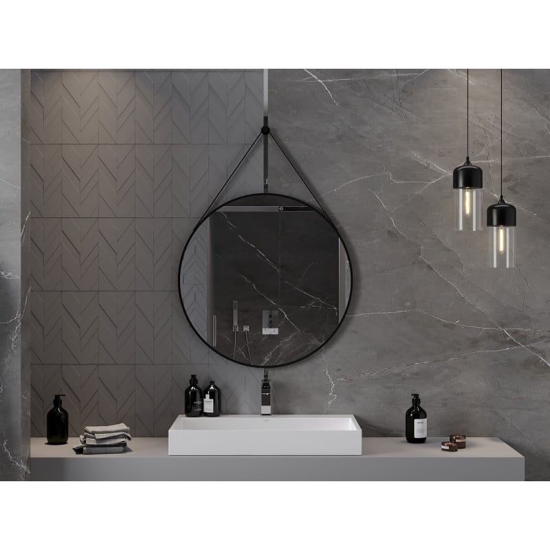 Mexen String round bathroom mirror 80 cm, black frame - 9854-080-080-000-70