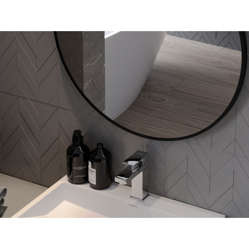 Mexen String bathroom mirror round 80 cm, black frame - 9854-080-080-000-70