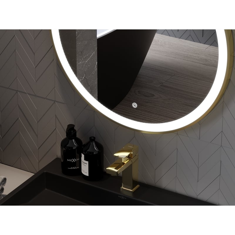 Mexen Esso bathroom mirror illuminated, round 60 cm, LED 6000K, anti-fog, gold frame - 9825-060-060-611-50