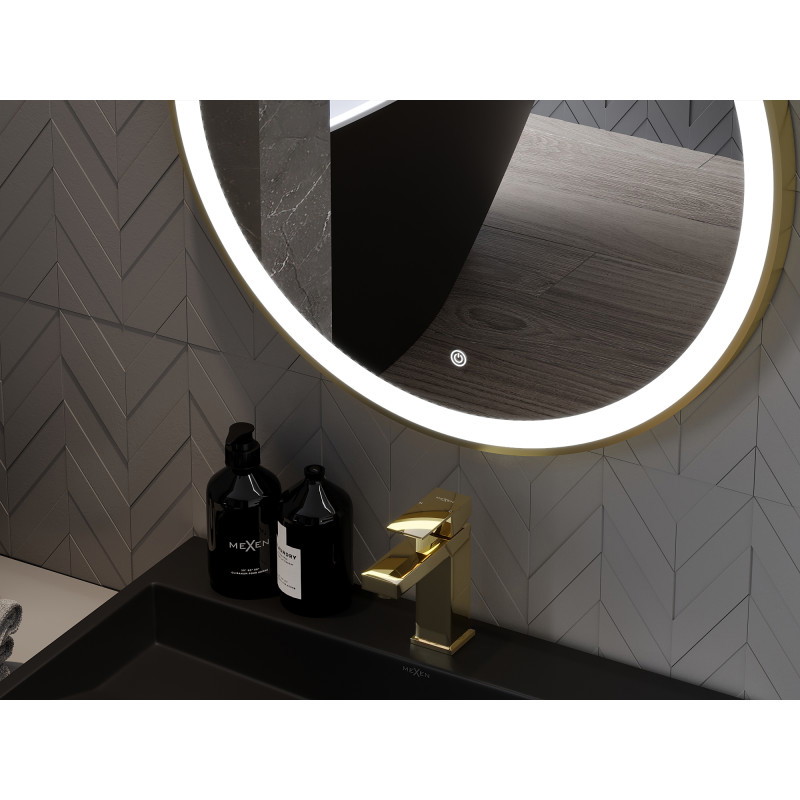 Mexen Esso illuminated bathroom mirror, round 100 cm, LED 6000K, anti-fog, gold frame - 9825-100-100-611-50
