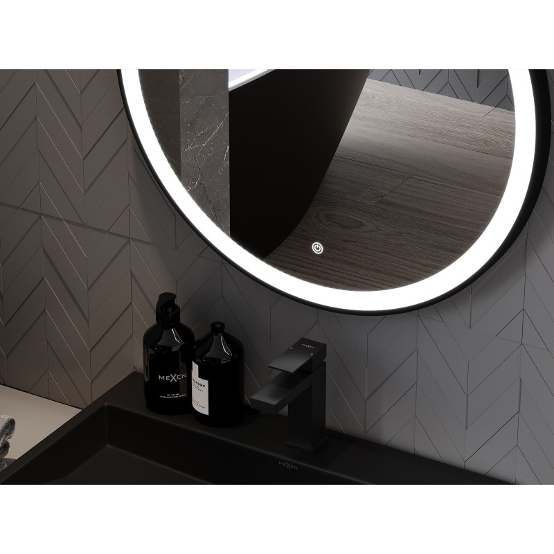 Mexen Esso illuminated bathroom mirror, round 70 cm, LED 6000K, antifog, black frame - 9825-070-070-611-70