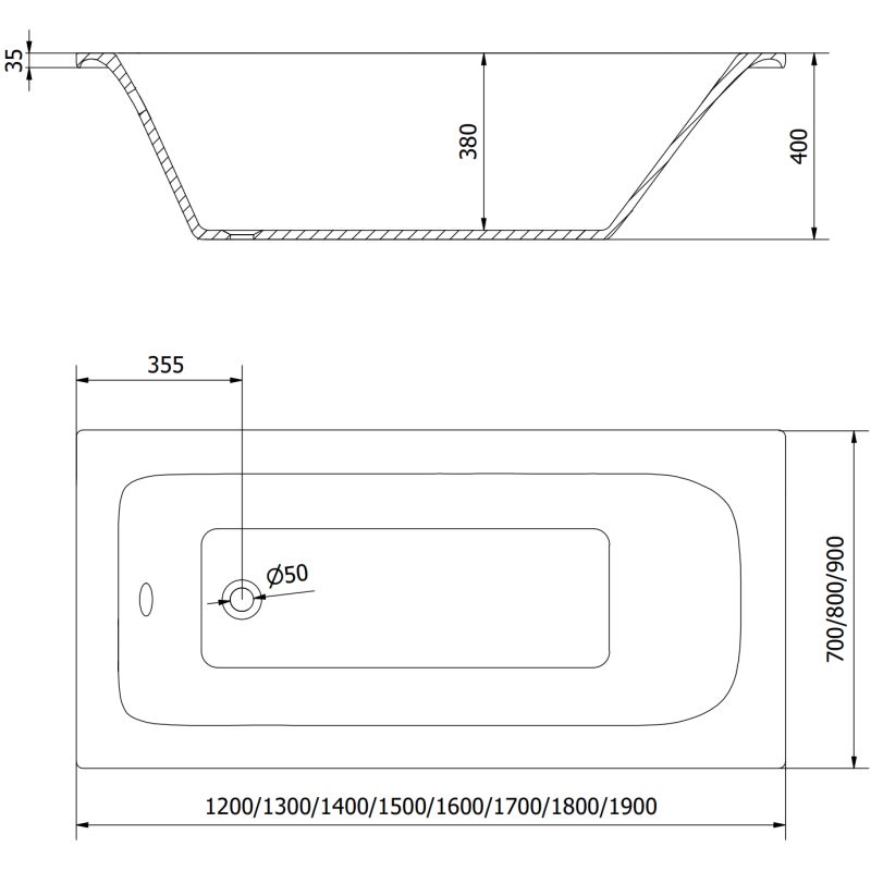 Mexen Vega rectangular bathtub 180 x 80 cm, white - 55011808000