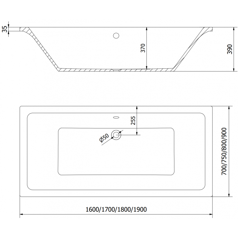 Mexen Cube rectangular bath 160 x 70 cm, white - 55051607000