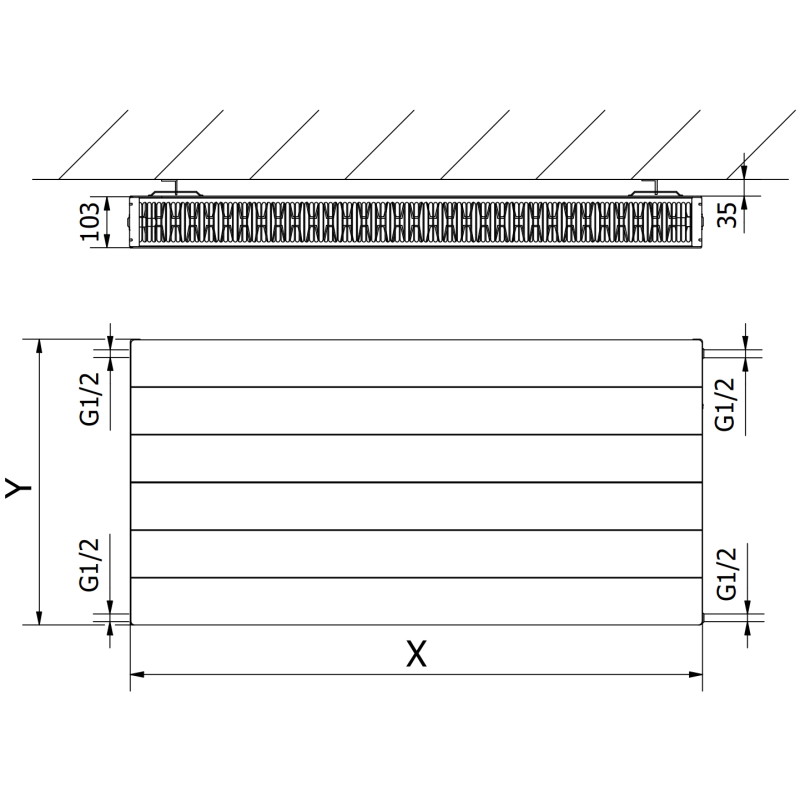 Mexen CL22 Plate Radiator Line 600 x 1600 mm, side connection, 2532 W, black - W422L-060-160-70