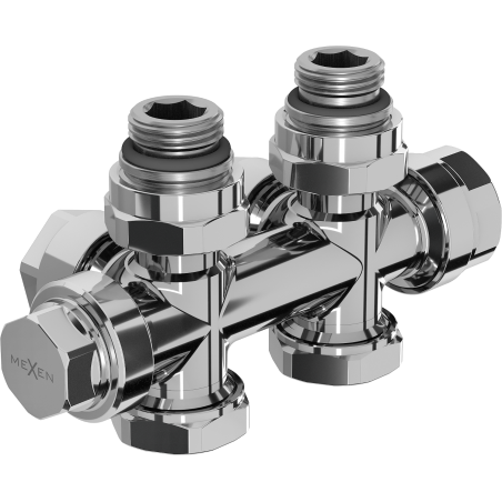 Mexen radiator valve angled/straight, Duplex, DN50, chrome - W908-000-01